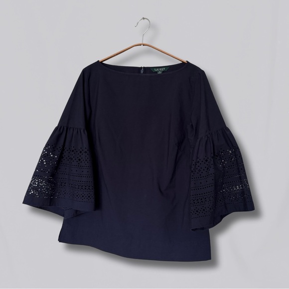 Lauren Ralph Lauren Tops - Lauren Ralph Lauren Navy Blouse with Eyelet Sleeves